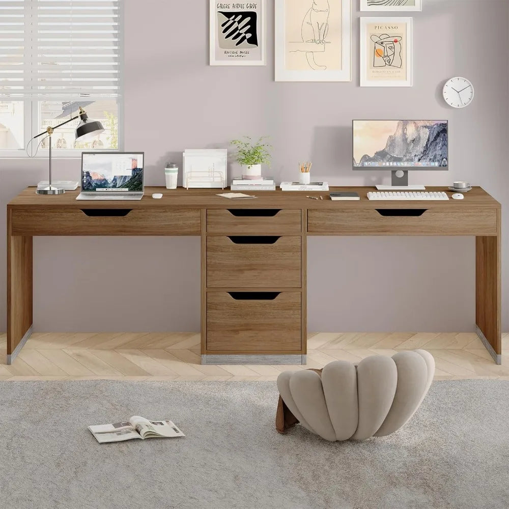 Two Person Desk with 5 Drawers Double Desk with Storage for 2 People 78 Inch Extra Long Computer Desk Workstation