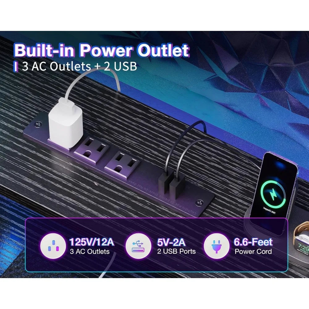 98 Inch 2 Person Gaming Desk with Storage Shelves- Long Double Home Office Computer Desks with USB Charging Port & LED