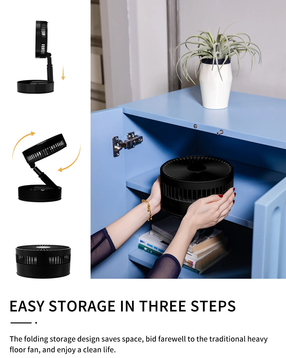 Oscillating Fan Foldaway with Remote Control Battery Powered Fan for Camping 4 Speed Timer Height Adjustment Portable