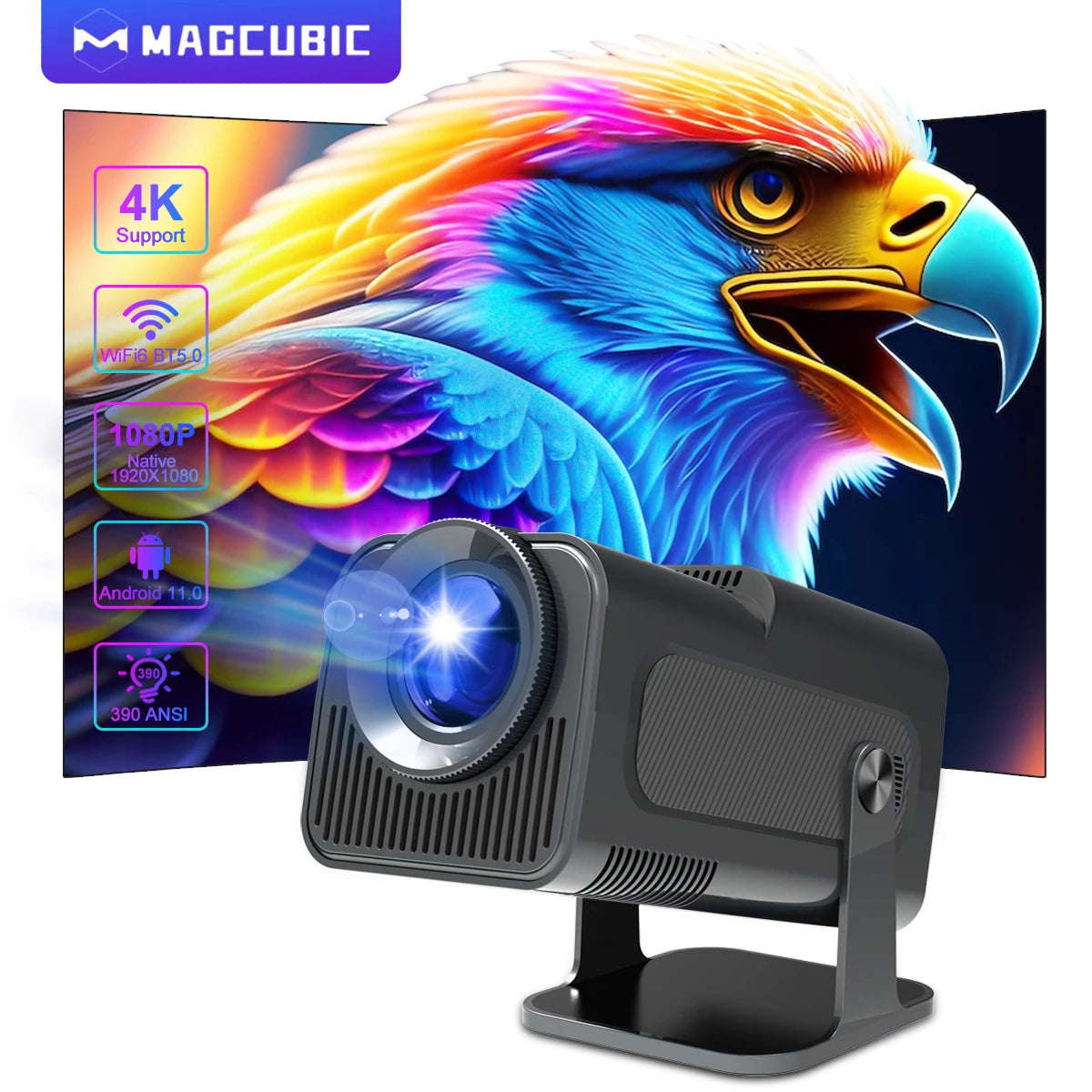 Magcubic 4K Android 11 Projector Native 1080P 390ANSI HY320 Dual Wifi6 BT5.0 1920*1080P Cinema portable Projetor