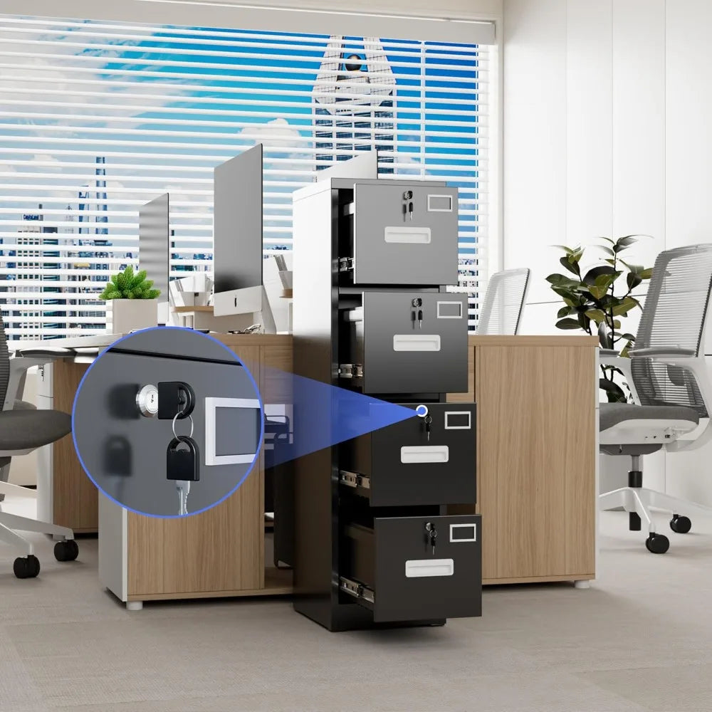 4 Drawer File Cabinet Metal Vertical File Cabinet with 4 Lock,Office Home File Cabinet with Name Card Holder for A4