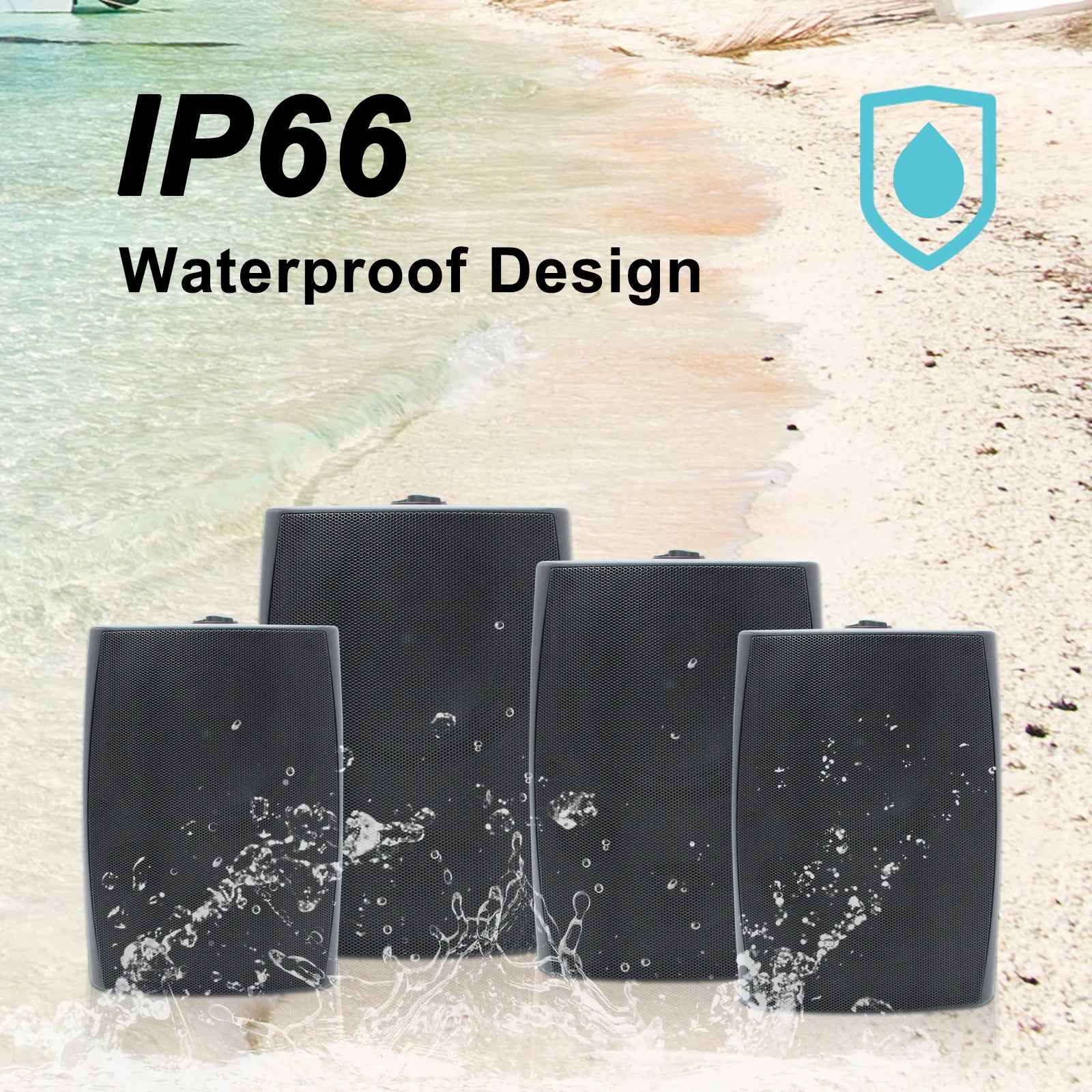 Herdio 4PCS 6.5‘’ 800W Outdoor Bluetooth Speakers Wired Waterproof With Multifunctional Amplifier Wall Mount Speakers