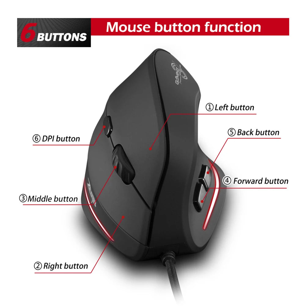 ZELOTES T20 Ergonomic Mice Silent Wired Vertical Rechargeable Ergonomic 3200 DPI USB Optical Laptop Computer PC Gamer