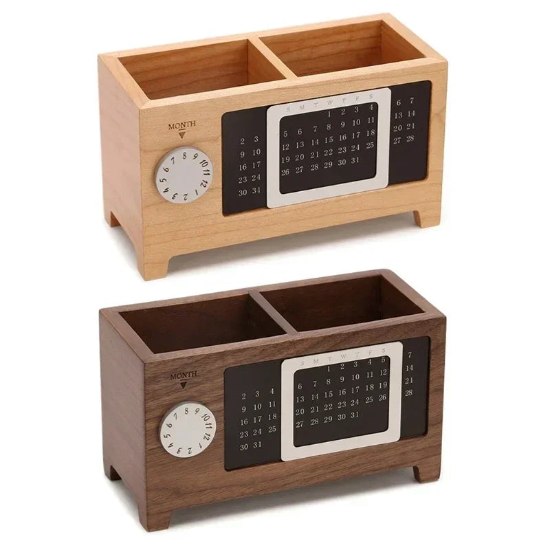 Stationery Control Wooden Multifunctional Box Organizer Holder Remote Storage Pen Pencil Desktop Calendar Creative