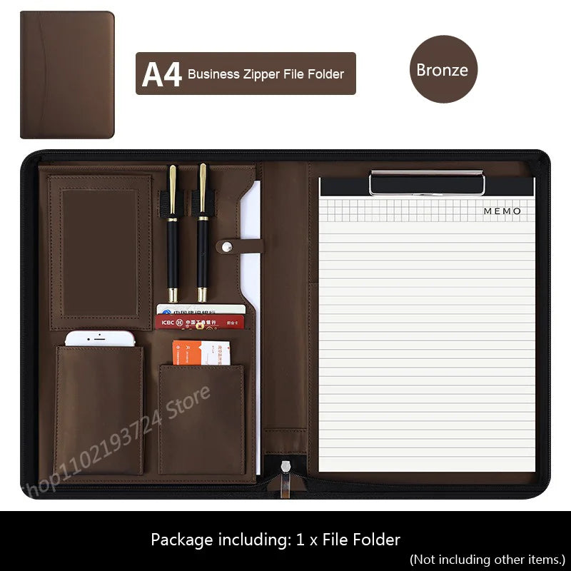 University A4 Leather Executive Portfolio Folder for Document Holder Organizer Business Briefcase Man Zipper Calculator