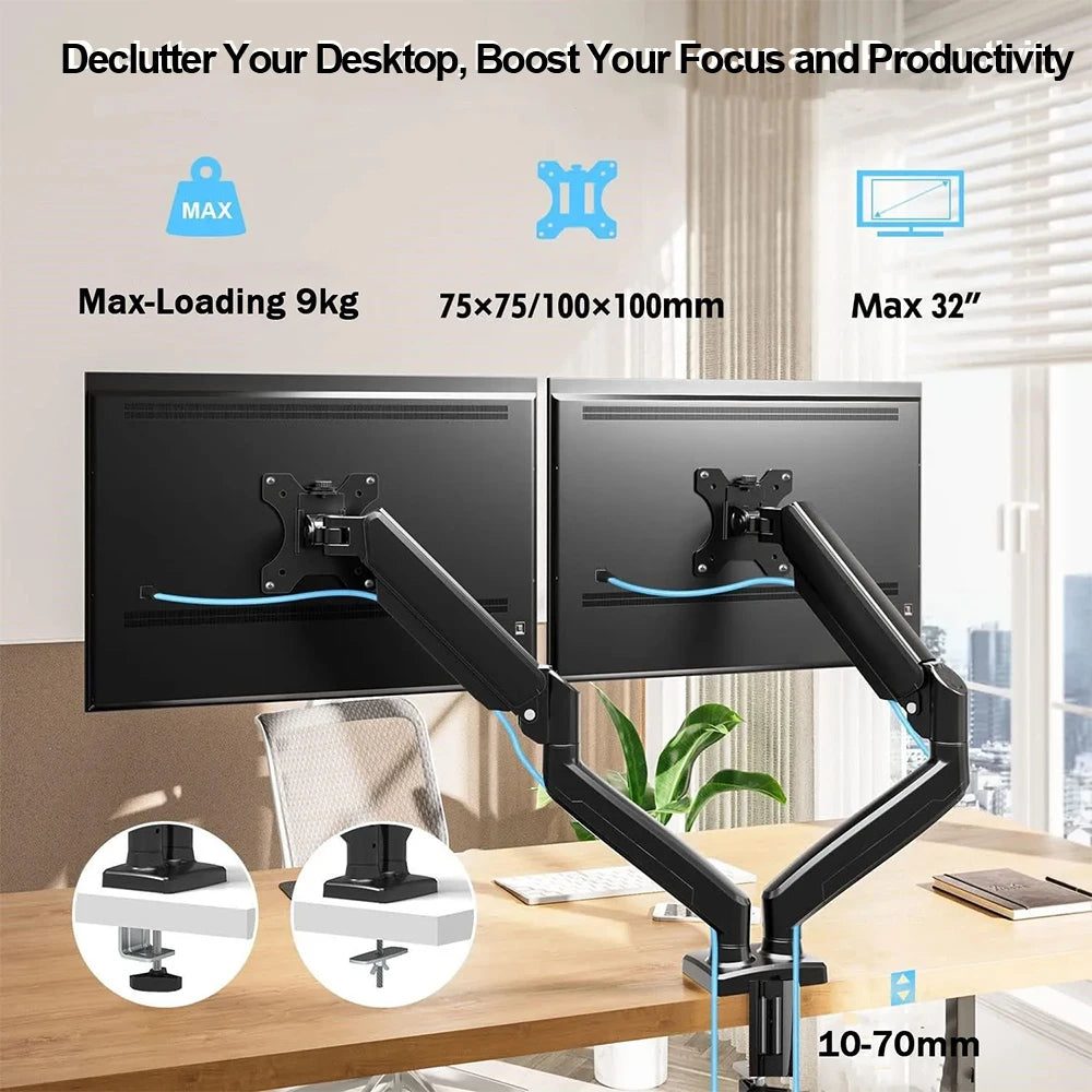 Dual Monitor up to 32 inches and 19.8 lbs per Screen Mechanical Arm Desk Mount VESA 100x100mm Height Adjustable Monitor