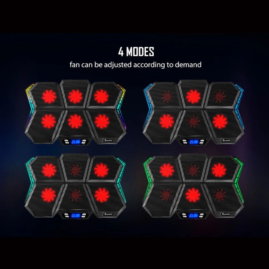 Zezzio ZLP-B6 Gaming RGB Laptop Cooler 2 USB Ports 6 Fan Gaming Led Light Notebook Cooler For 12-17Inch Laptop Cooling