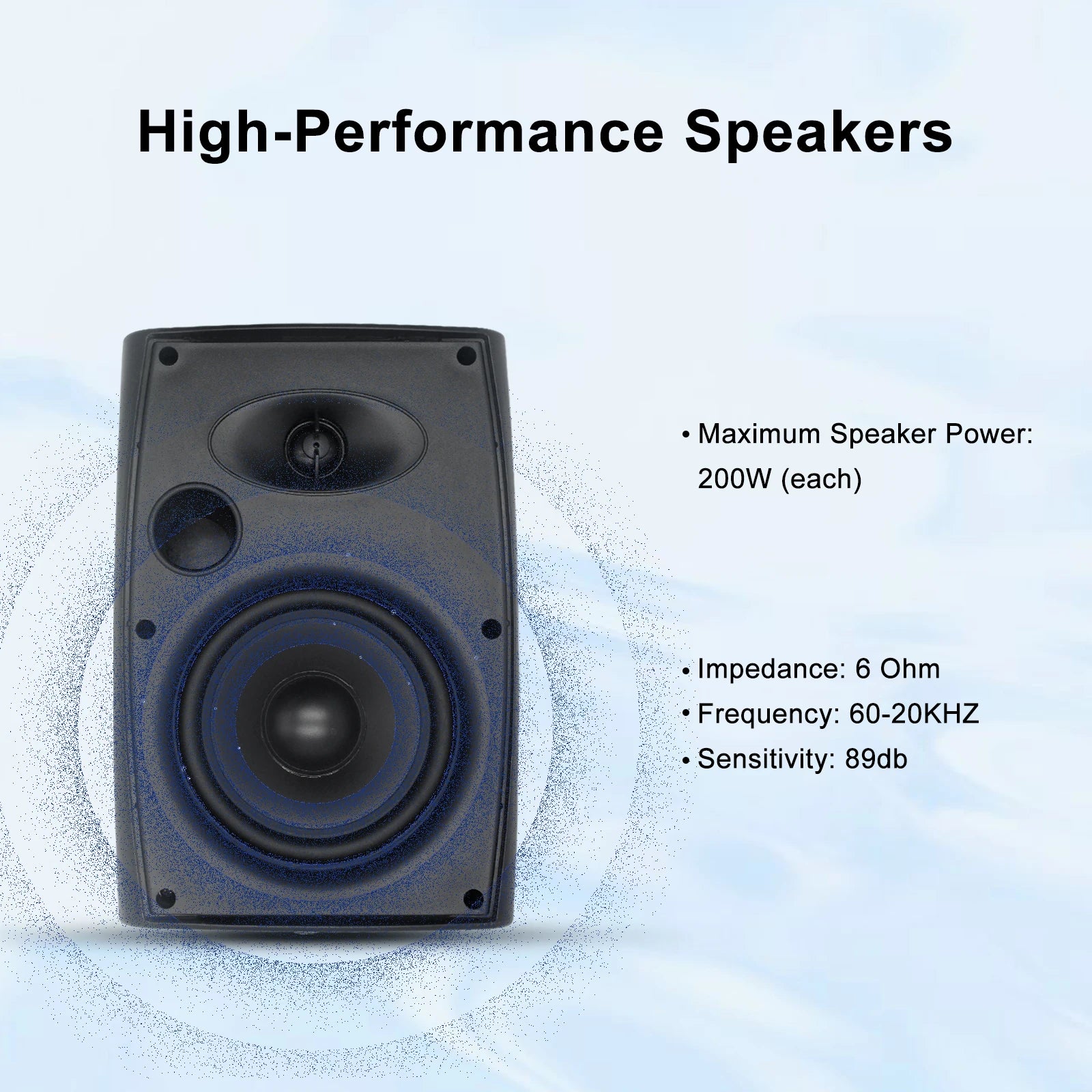 Herdio 4PCS 6.5‘’ 800W Outdoor Bluetooth Speakers Wired Waterproof With Multifunctional Amplifier Wall Mount Speakers