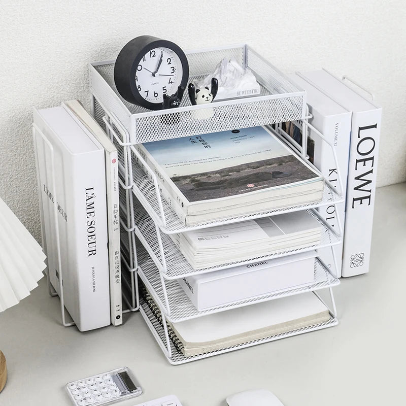 Desk storage and accessories 4-tier paper trust tray storage box with file holder desk storage office supplies desk