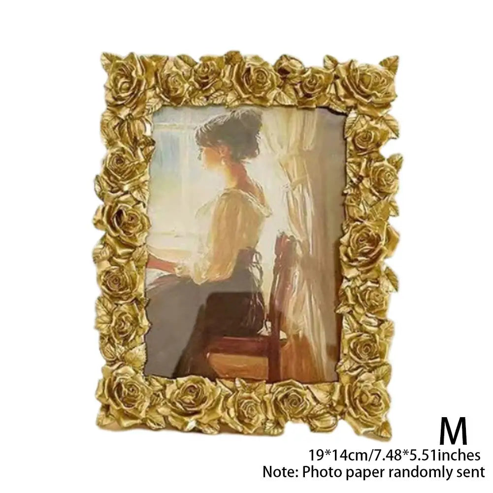 Antique Arch Shaped Photo Frame Gold Carved Embossed Resin Picture Frame Home Office Photo Display Tabletop Wall