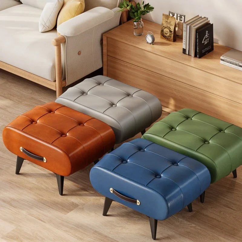 Foldable Foot Stool Extra Thick PU Leather & High-Density Foam Portable Ottoman for Living Room/Bedroom/Office Non-Slip