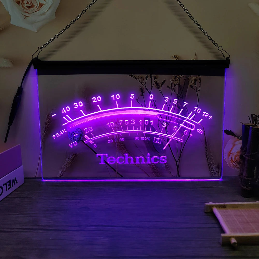 Technics Peak VU dB LED Neon Sign-3D Carving Wall Art for Home,Room,Bedroom,Office,Farmhouse Decor - Violet / EU-30x20cm