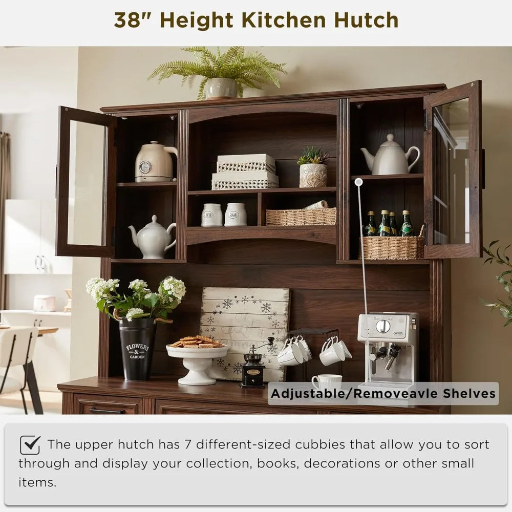 Farmhouse 76’’ Height Computer Desk with Hutch Office Desk with Charging Station Drawers And Storage Cabinet