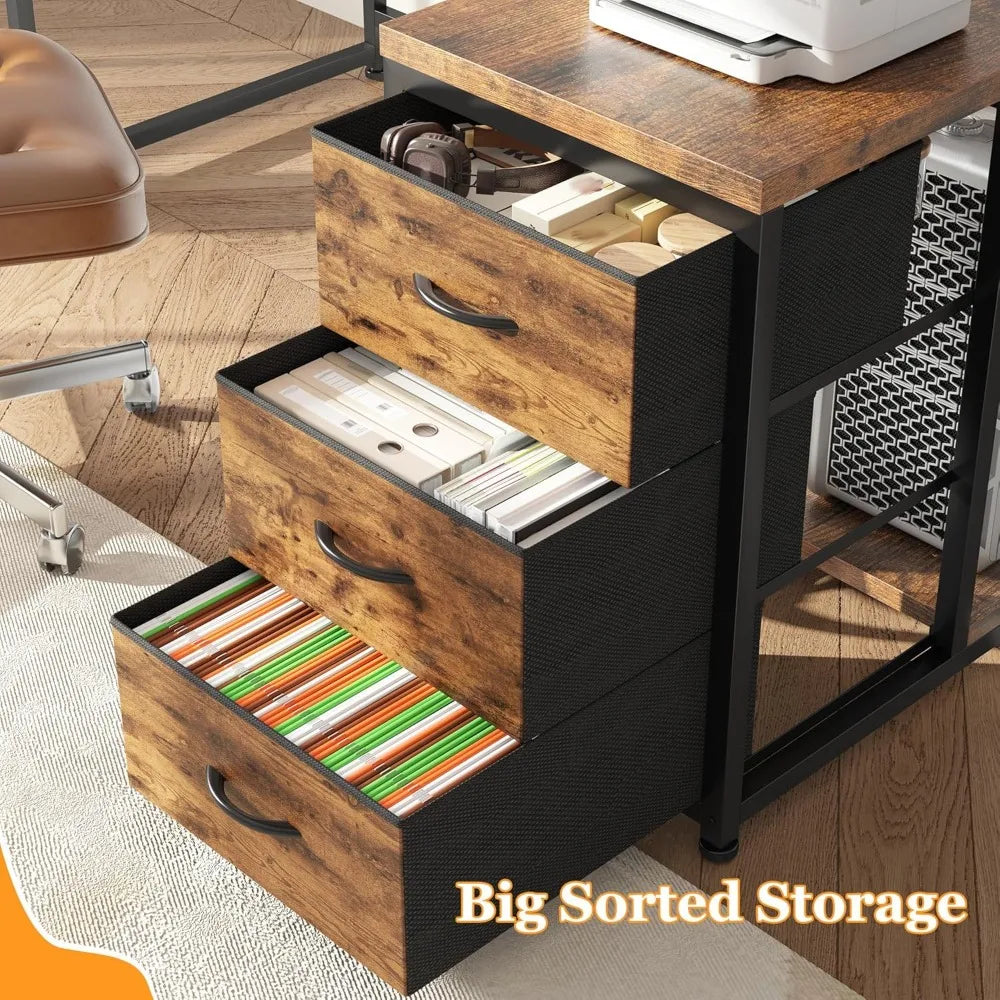 L Shaped Gaming Desk with LED Lights & Power Outlet 48Inch Corner Computer Desk with Drawers Reversible Office Desk