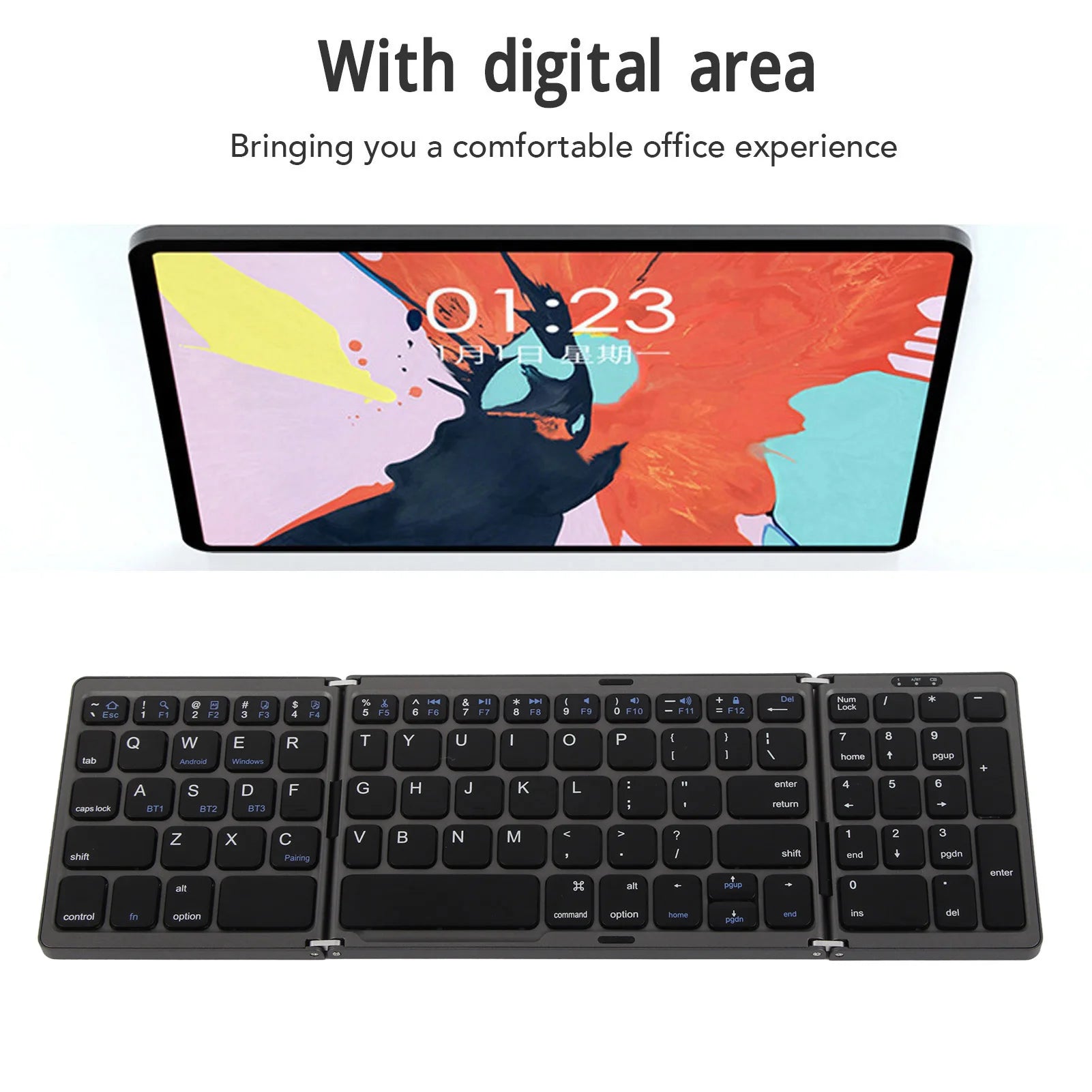 Bluetooth Keyboard Triple Fold Multiple Device Connection Wireless Keyboard for Laptop Tablet Phone - Tablet