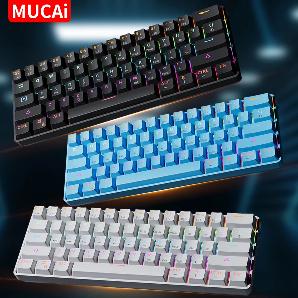 MUCAI 61Key Esports Mechanical Keyboard Mini Portable Wired USB Hot swappable RGB Light Effect Red Axis Compact
