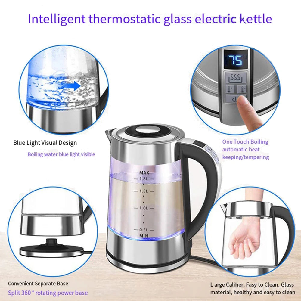 Intelligent Thermostatic Glass Electric Kettle 1.8L Household Boilng Water Multifunction 220V Automatic Power