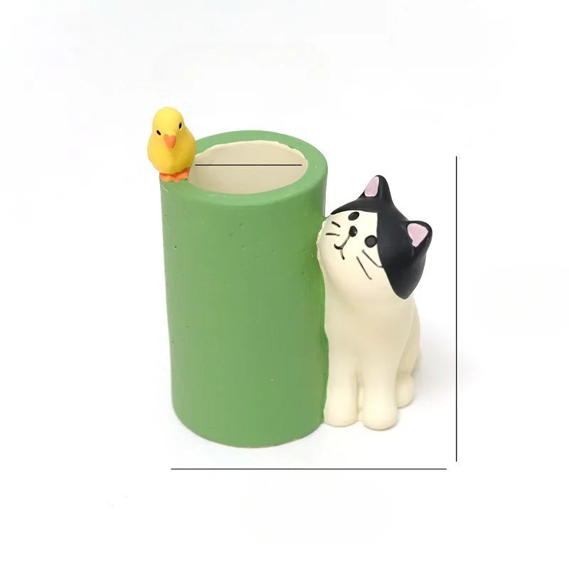 2pcs Cute cat pen holder mini pen holder creative decoration for study home decor office desk decoration office - Cat