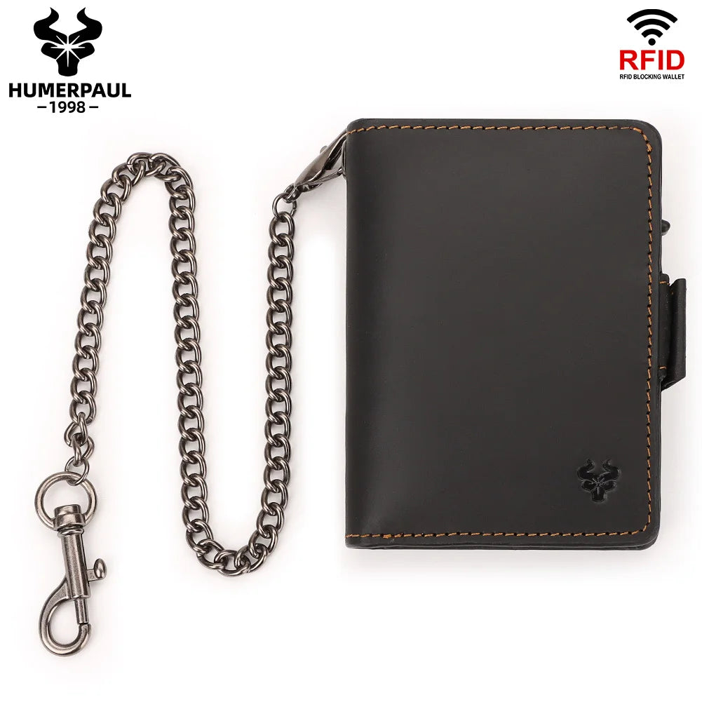 Crazy Horse Leather Card Holder RFID Blocking Card Case Smart Pop-up Cardholder Fashion Men’s Wallet with Long