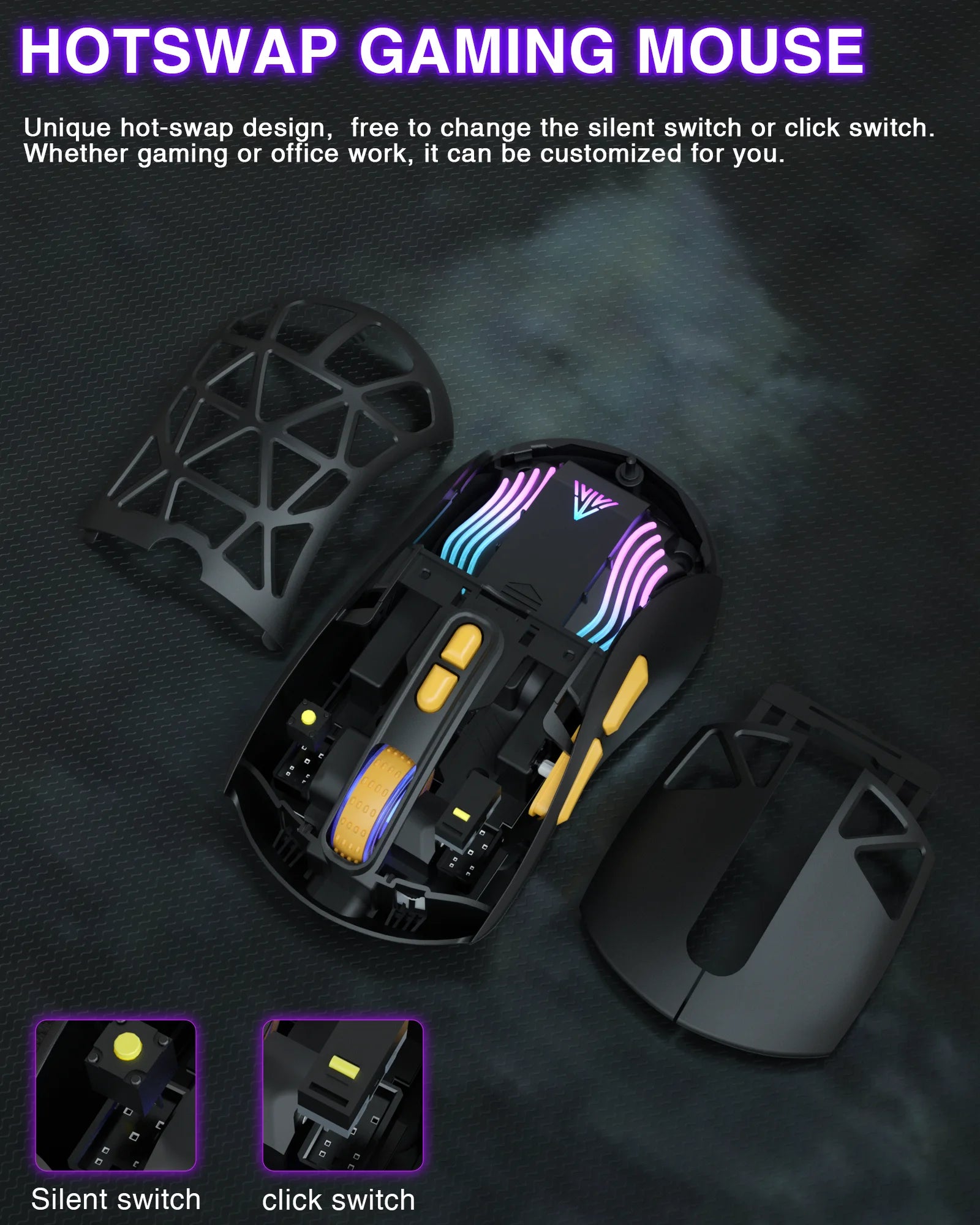 SOLAKAK SM802 Tri-modes Gaming Mouse Replaceable Shell Macros 6-adjustable DPI 600mah RGB lightweight