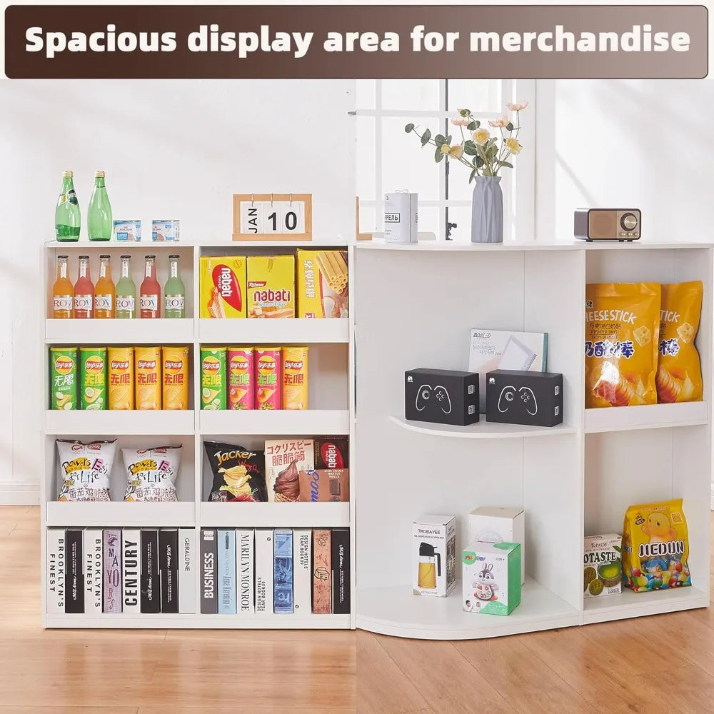 Retail Counter,L Shaped Reception Desk for Retail Stores,Modern Checkout Counter with Storage Cabinet Lockable Drawer