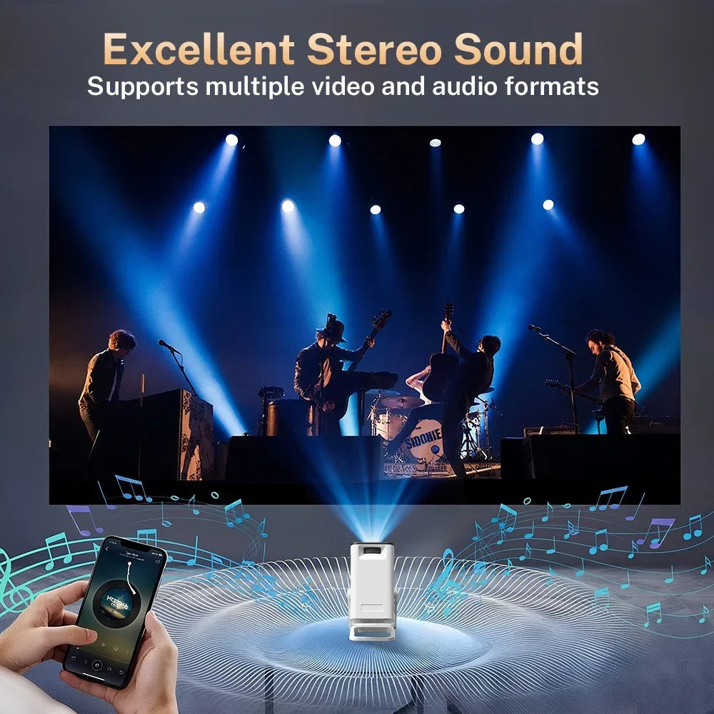 Mini Projector 1080P 4K Support with WiFi 6 & Bluetooth 5.4 Built-in Apps TV Android 11 Auto Keystone Outdoor Portable