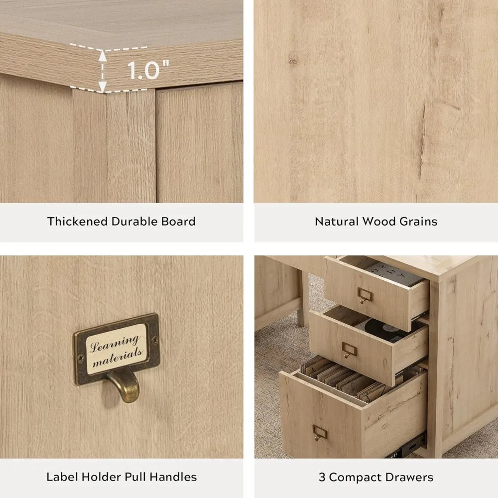 Modern Executive Desk with File Drawers Cabinet 59’’ Computer Desk with Charging Station Office Workstation w/ Keyboard