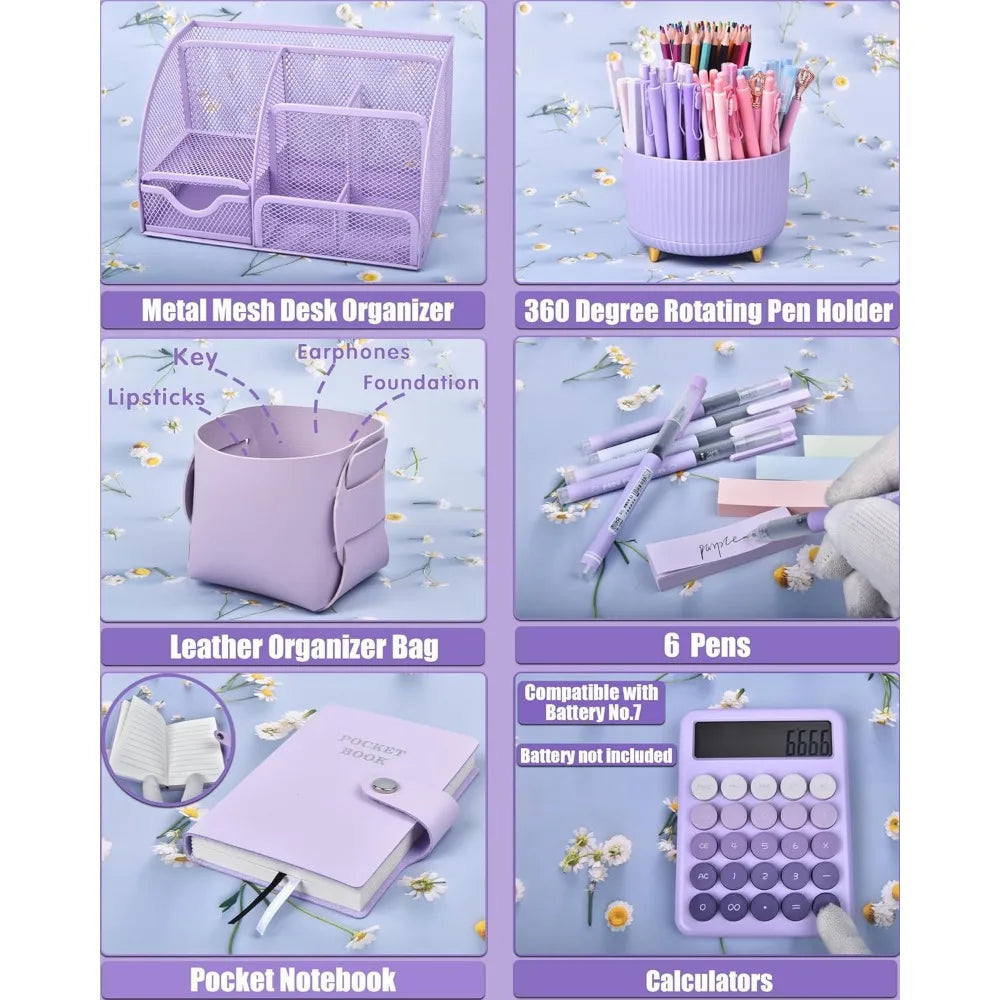purple desk organizers and accessories with mesh desk organizer and 360°rotating pen holder and a lot of office purple