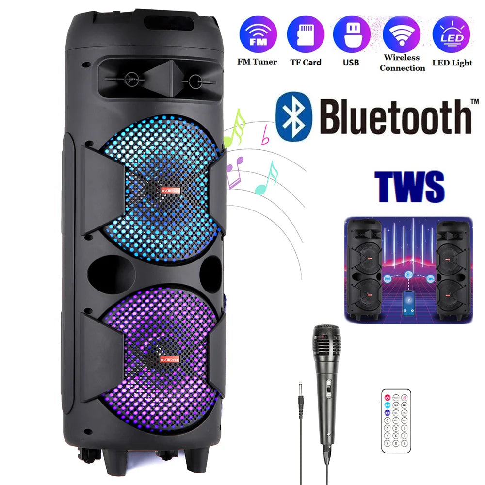 4000W Portable Bluetooth Speaker Dual 6.5’’ Woofer Sound System Party DJ With Microphone Remote Led Light TWS - 6.5’’
