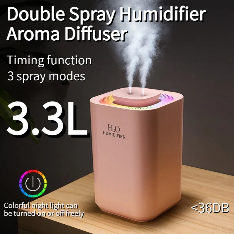 New 3.3L Large Capacity Quiet Humidifier for Home Bedroom Air Hydration Aromatherapy Diffuser with 8H Timer and Light