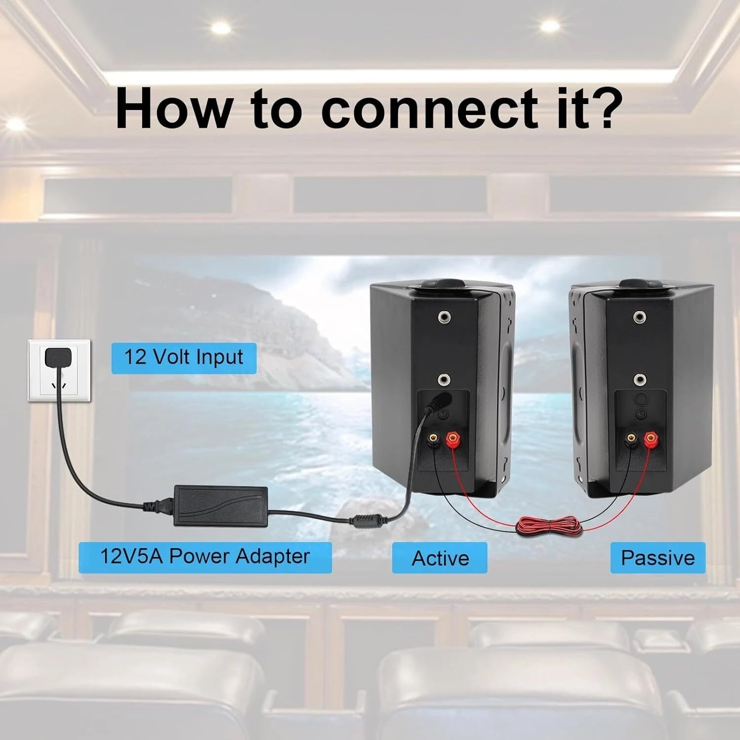 Herdio 2PCS 5.25’’ 300W Indoor Outdoor Bluetooth Speakers Waterproof Wired Wall Mount Active Speakers For Garage Deck