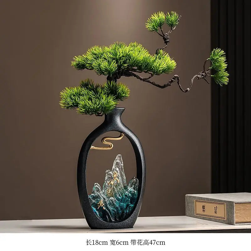 Vintage Fake Mountain Vase Artificial Plant Ornament Living Room TV Cabinet Welcome Pine Decoration Office Gift Home
