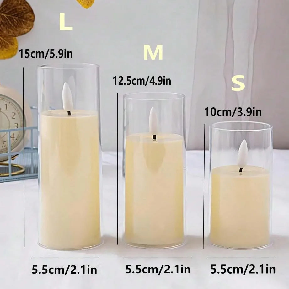 1/3/9Pcs Led Flameless Electric Candles Lamp Acrylic Glass Battery Flickering Fake Tealight Candle Bulk for Wedding