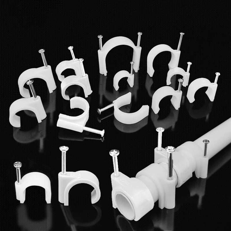 45PCS Round Cable Clips 16/20/25mm C Shaped Steel Nail Wire Clamp PVC Pipe Clamp Line Cord Buckle Management Fixed Wall