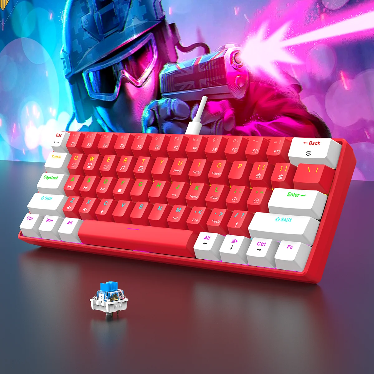 60% Wired Gaming Mechanical Keyboard RGB Backlit Ultra Compact Mini Layout for PC/Mac Gamers And Typists Easy Travel