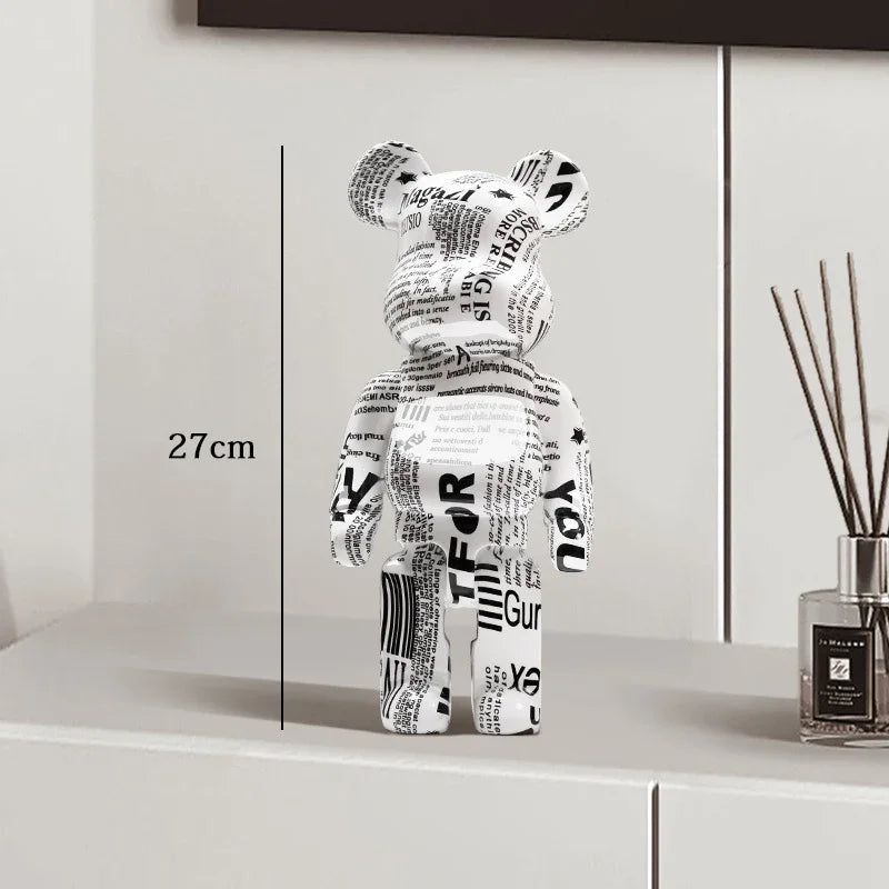 27cm Graffiti Bear Statue Paint Block Bear Decor Resin Desktop Ornaments Home Decoration Living Room Bear Floor