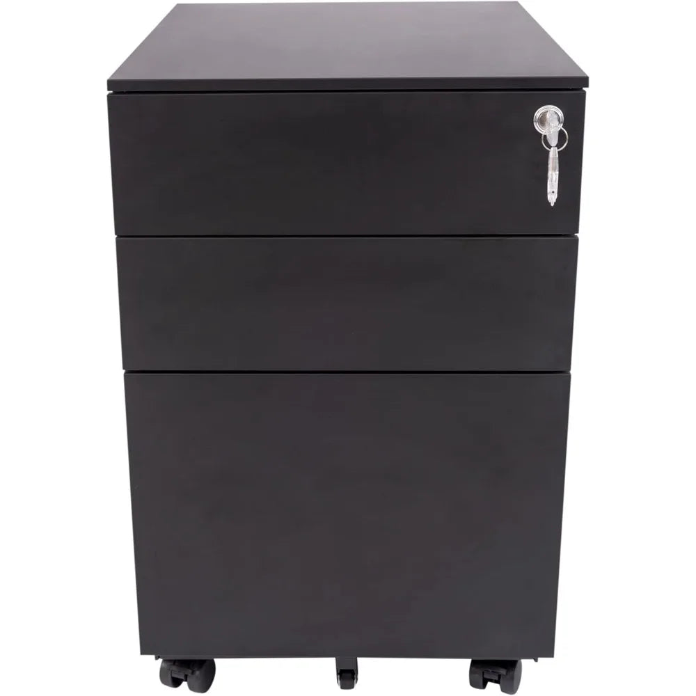 Stand Up Desk Store 3 Drawer Under Desk Lockable Rolling File Cabinet with Stable 5 Wheel Design (Black Wide) - United