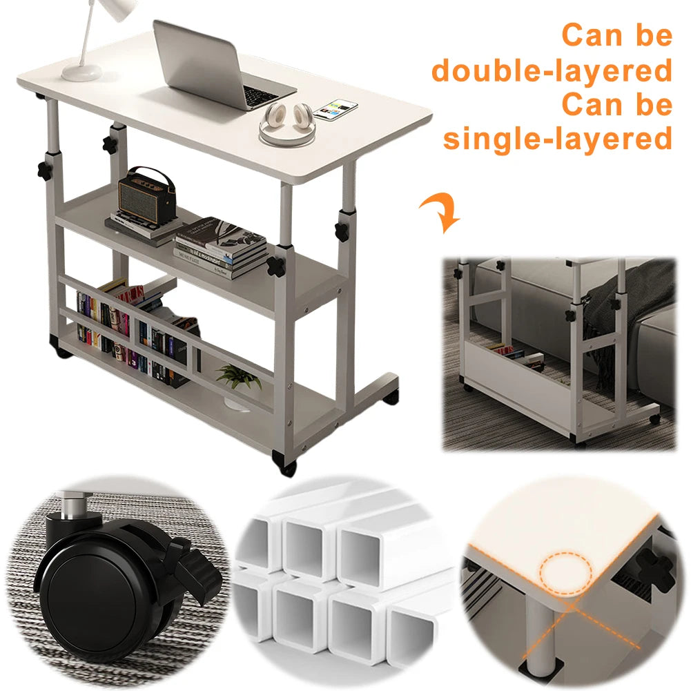 Height Adjustable Computer Desk Multi-Layer Storage Stand-up Workstation Height Adjustable Laptop Desk for Dormitory