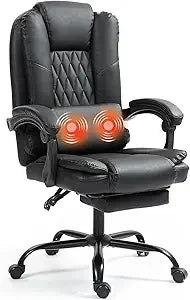 6-Point Heated Massage Office Chair with Footrest Ergonomic Home Desk Chair with Lumbar Support Executive High Back PU