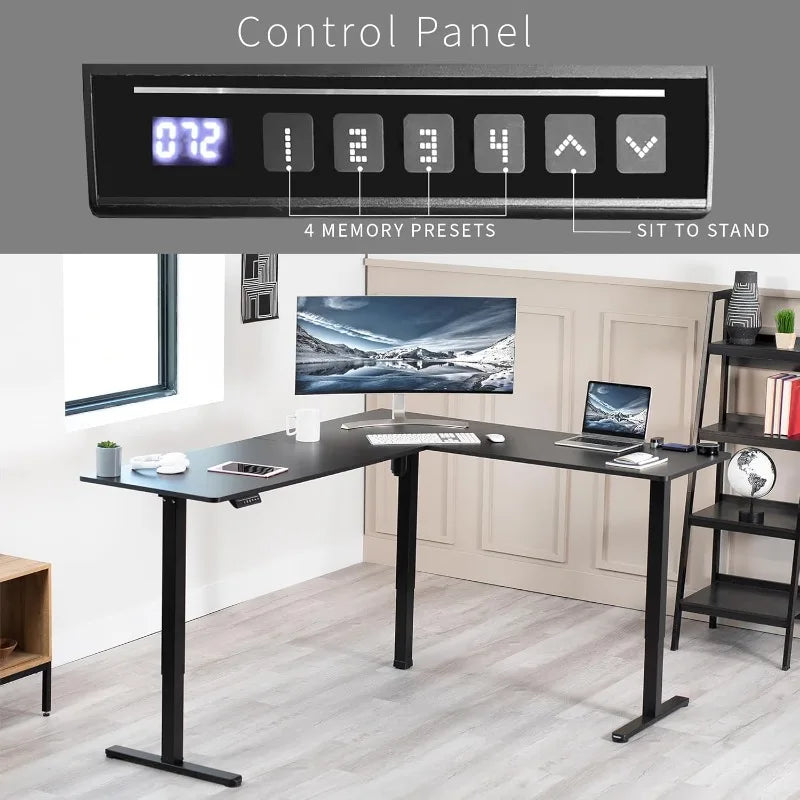 Electric Corner 75 X 63 Inch L-Shaped Standing Desk Memory Height Adjustment Black Top Black Frame DESK-E3CTB-75