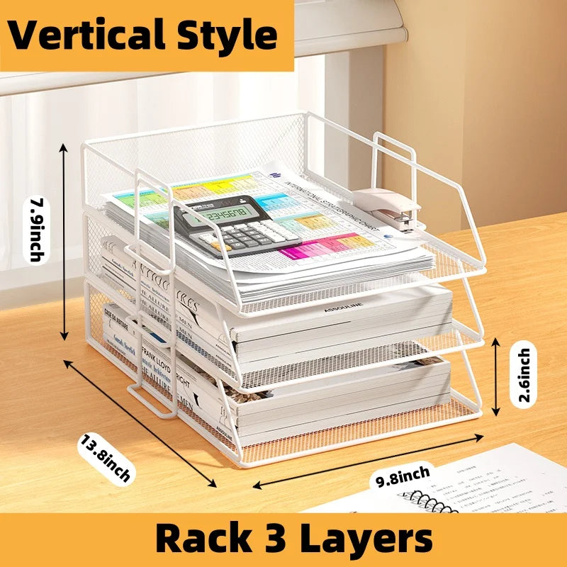 Office A4 Paper Desk Organizer Document File Letter Book Brochure Filling Tray Rack Shelf Carrier Metal Wire Mesh