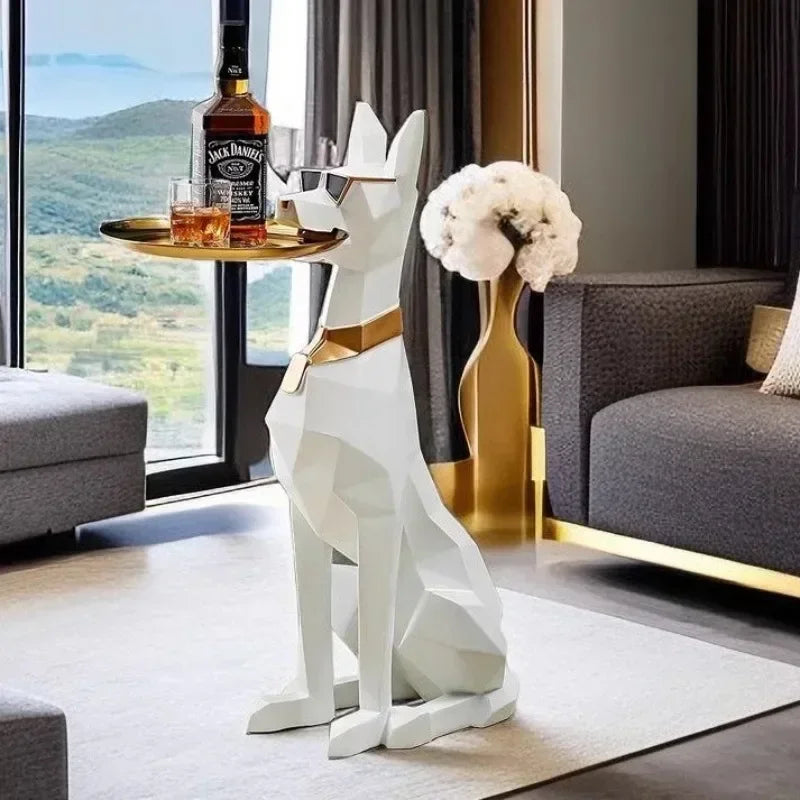 Giant Doberman Figure Side Table Large Dog Statue Plate Doberman Sculptures Luxury Living Room Decoration Home Decor