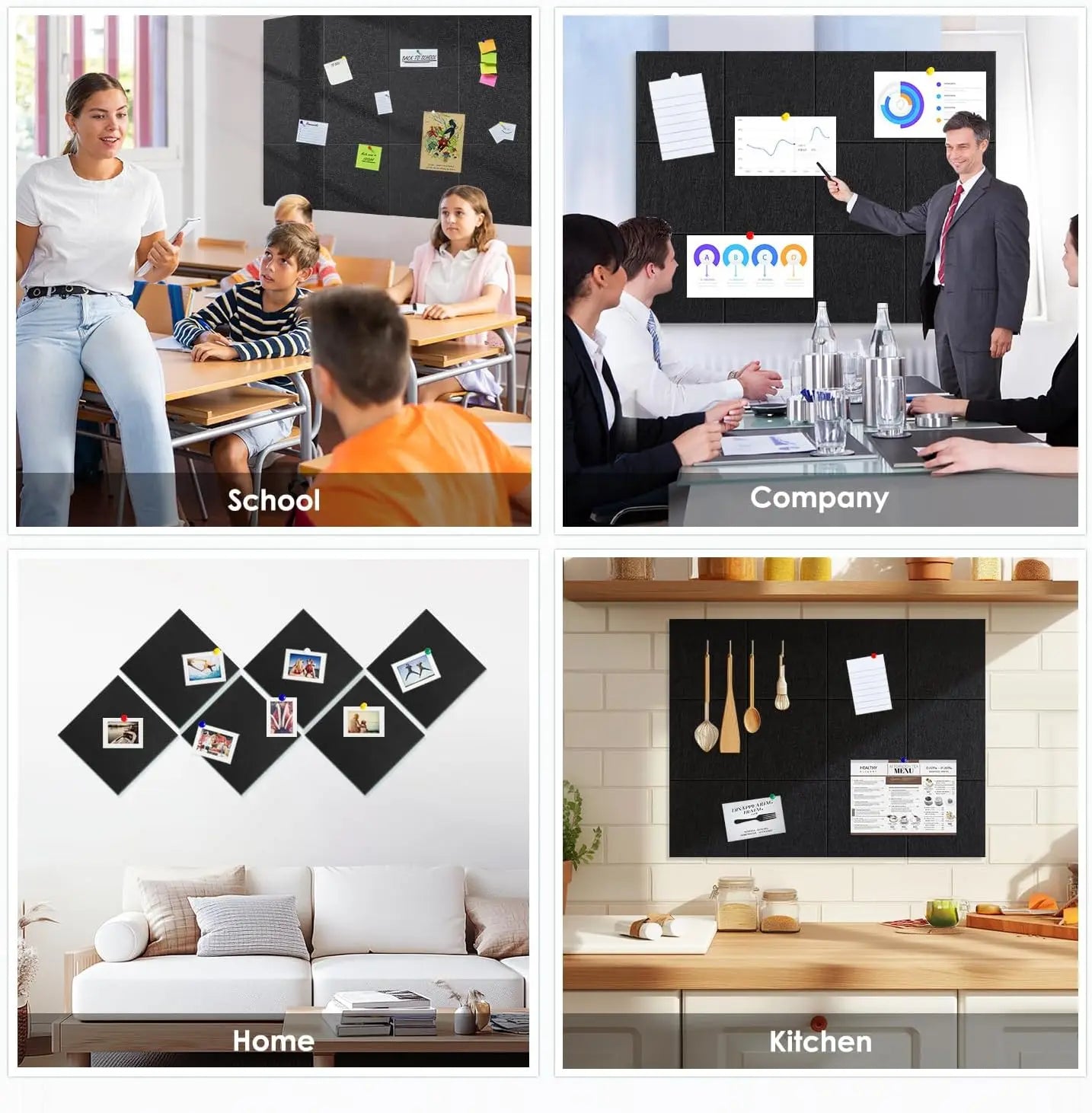 6/8/12/24PCS Large Cork Board Felt Board AlternativeTiles Self-Adhesive Wall Panels Bulletin Board Pin Board for Office