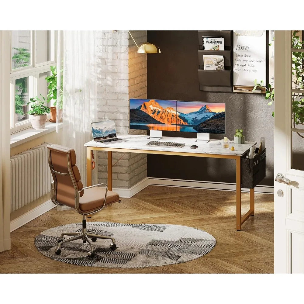 Computer Desk Large Office Desk 55 Inch Gaming Desk with Storage Modern PC Desk Work Table with Headphone Hook for Home