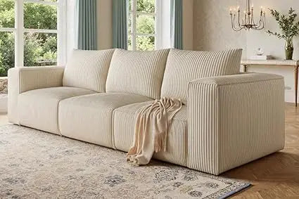 Luxurious 3-Seat Deep Modular Sectional Sofa with Cloud Comfort and 3 Pillows in Corduroy for Living Spaces
