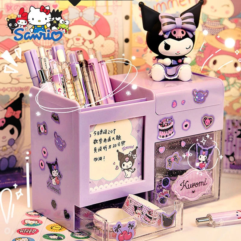 2024-sanrio-multifunctional-pencil-holder-large-cute-childrens-girl-cinnamoroll-kuromi-student-desktop-stationery-organizer-box