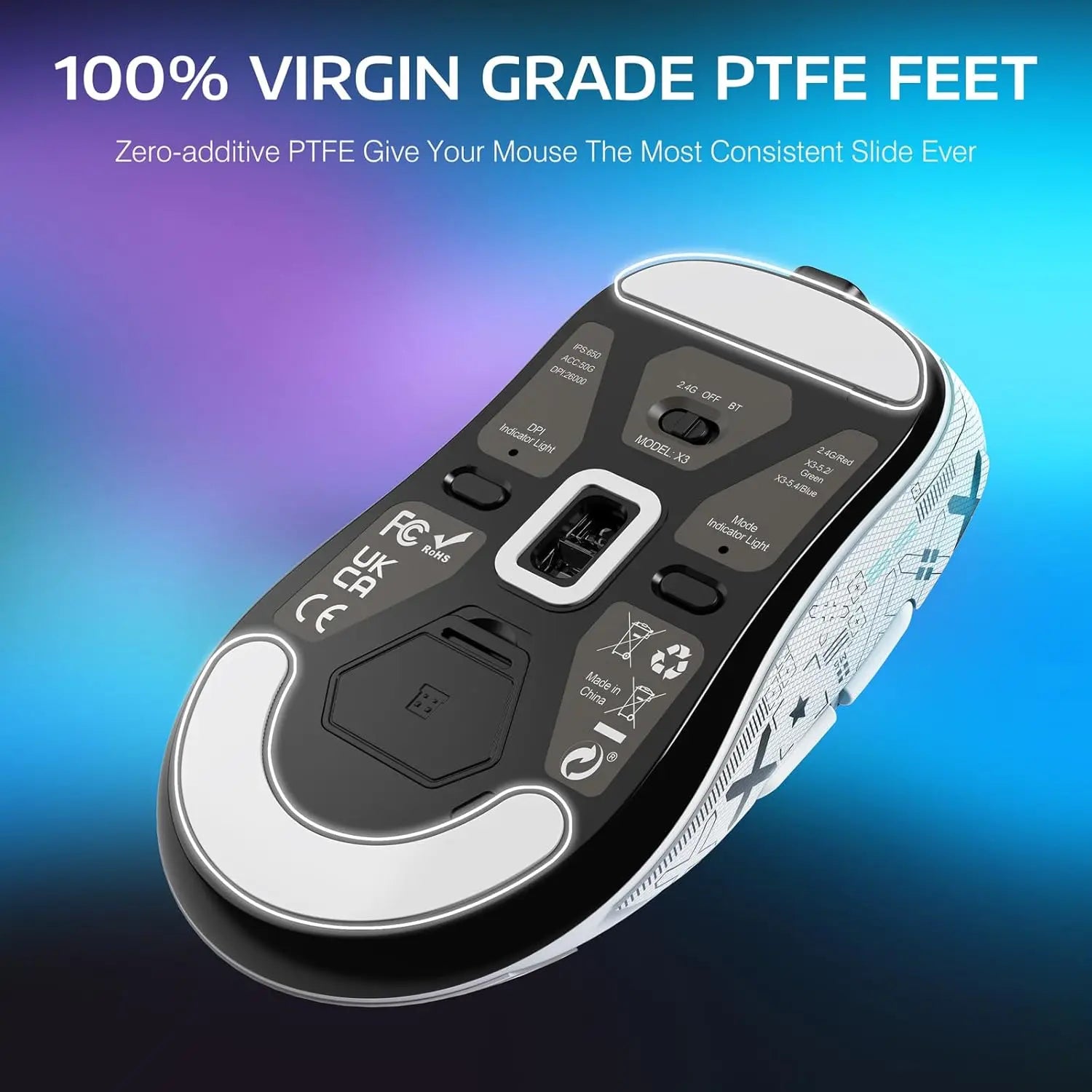 ATTACK SHARK X3 Lightweight Wireless Gaming Mouse 49g Tri-Mode,PAW3395 26K DPI Sensor 200h Battery Life,5 Programmable