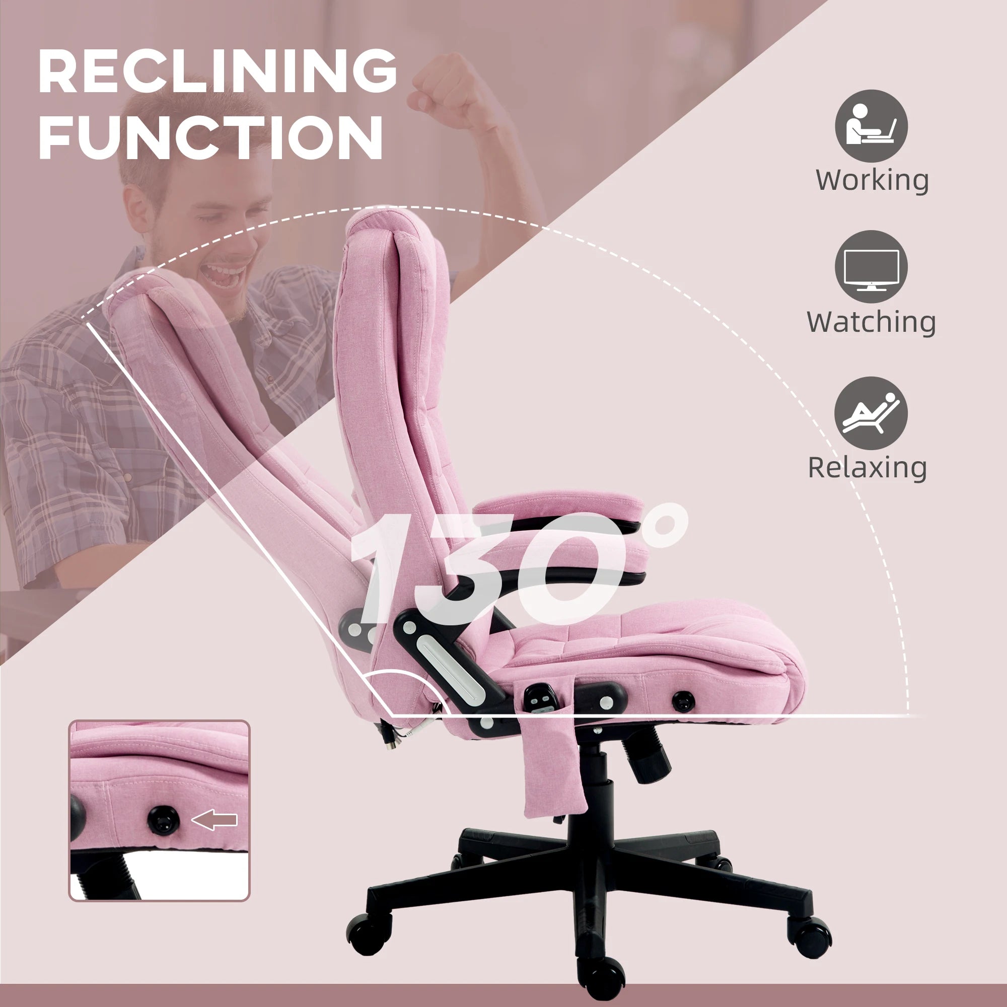 Massage Office Chair with 6 Points Heat Linen Executive Office Chair Pink - Pink / United States