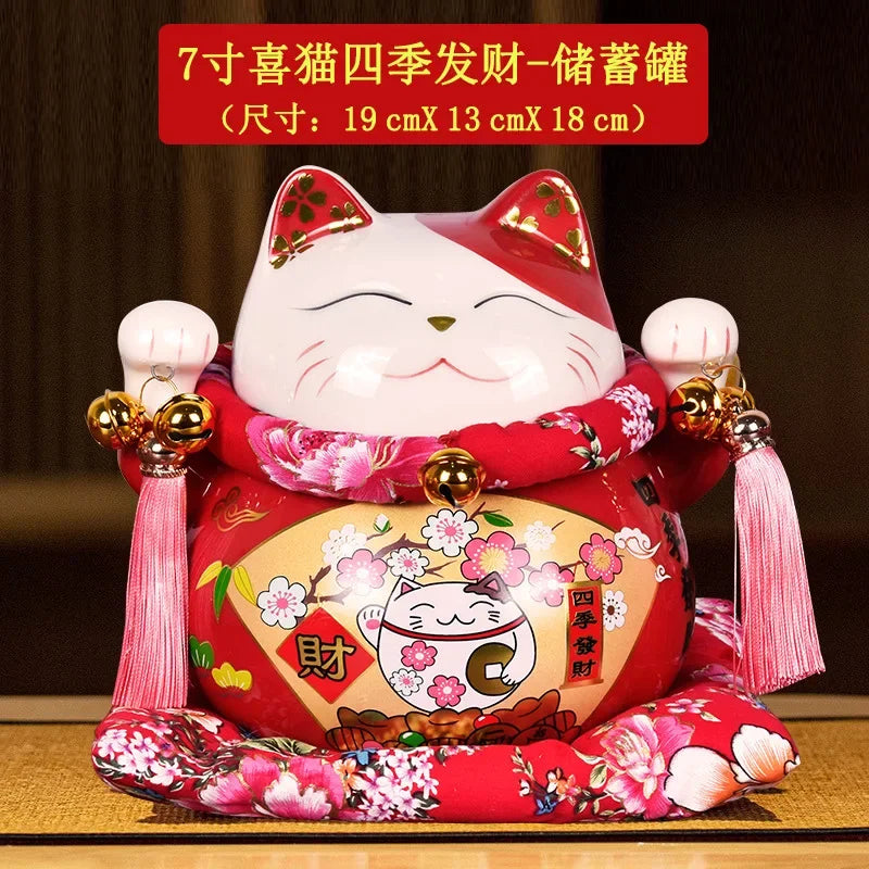 6/7inch Lucky Cat Piggy Bank Japanese Cat Crafts Cashier Display Ceramic Lucky Cat Desk Decoration Furniture Feng Shui