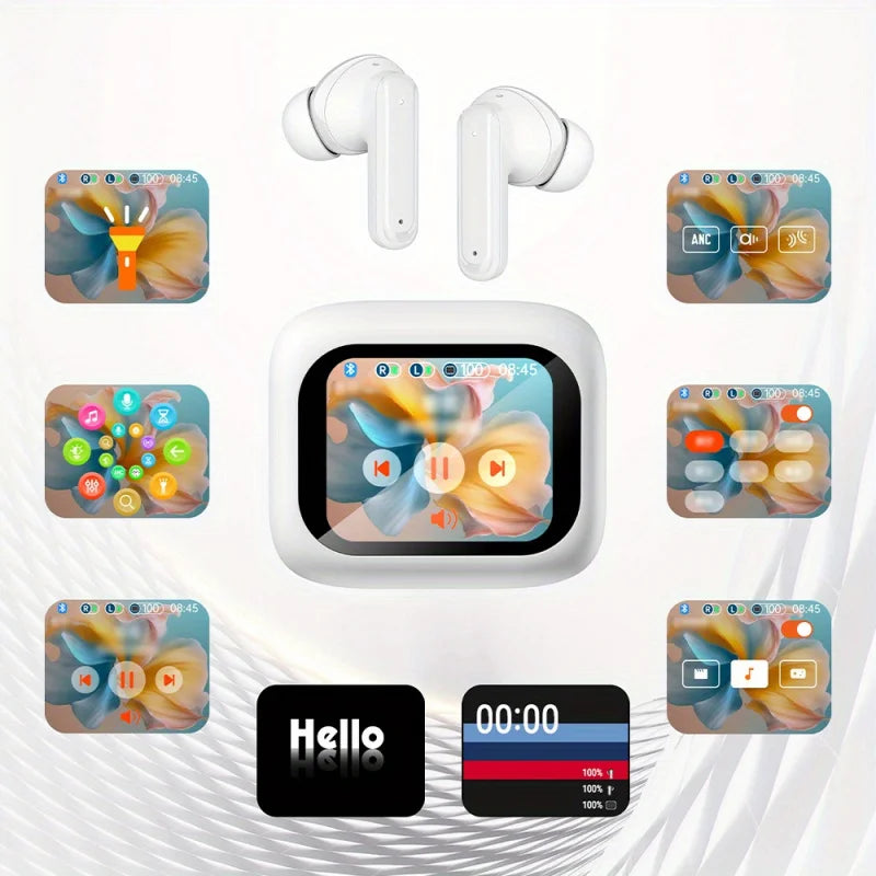 2024 Upgraded For Smart Touch Screen Wireless Earbuds - Unisex With Built-In Mic Volume Control Compatible For smart